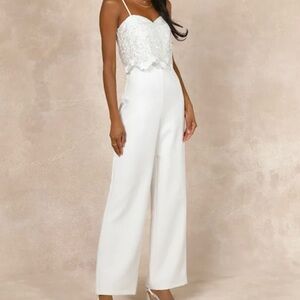 Lulus Exquisite Posture White Floral Embroidered Tiered Lace Jumpsuit